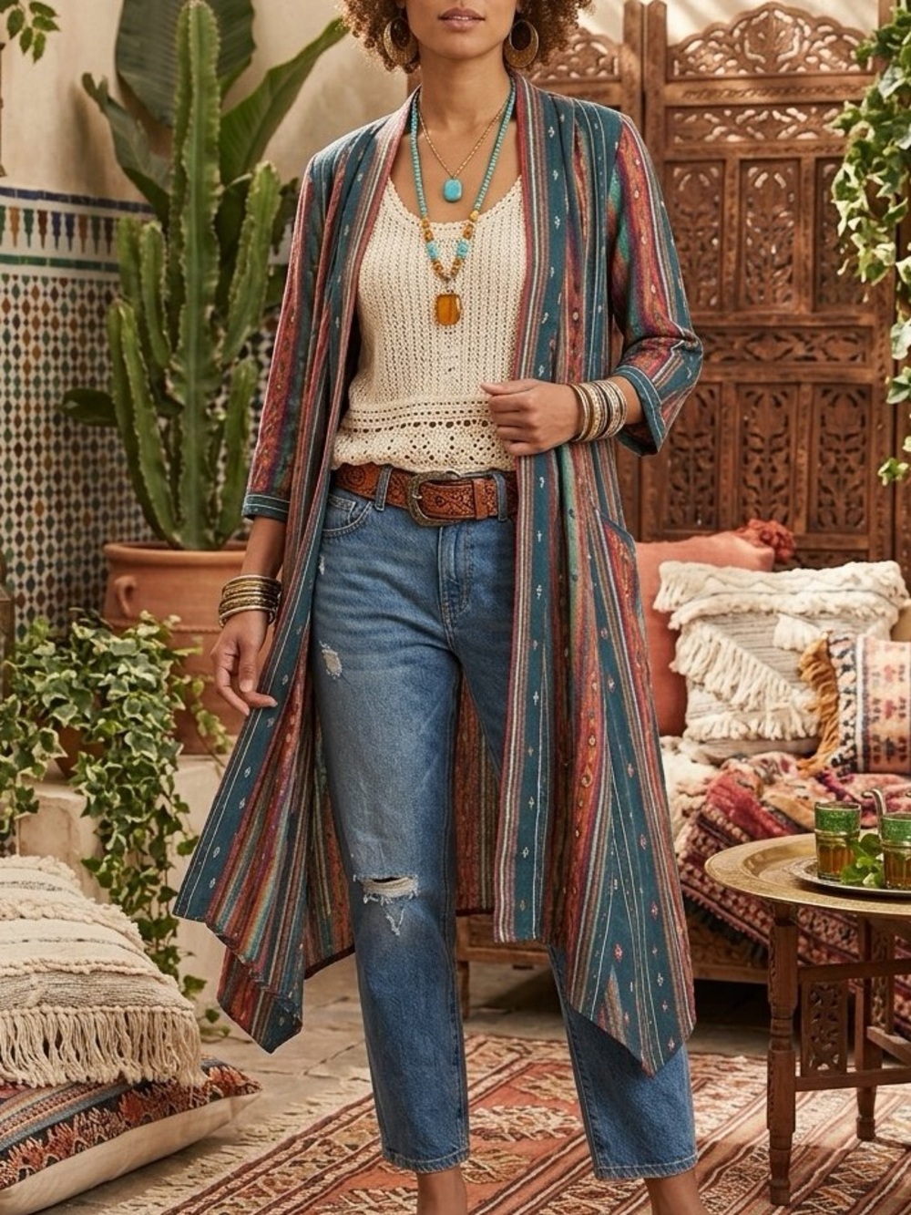 Boho Linen World Markey Tribal Print Kimono size S/M